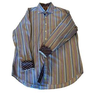 Tailorbyrd Men's XL Button Up Shirt Long Sleeve Gray Multicolor Stripe Contrast